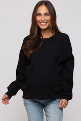 Black Basic Fleece Maternity Sweatshirt