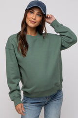 Green Basic Fleece Maternity Sweatshirt