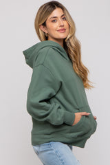 Green Front Pocket Hooded Fleece Maternity Sweatshirt