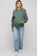 Green Front Pocket Hooded Fleece Maternity Sweatshirt