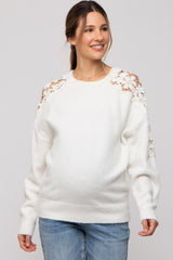 White Crochet Lace Shoulder Maternity Sweater