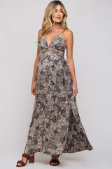 Black Floral Front Cutout Side Slit Maternity Maxi Dress