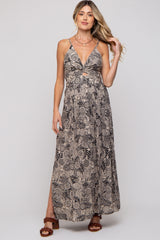 Black Floral Front Cutout Side Slit Maternity Maxi Dress