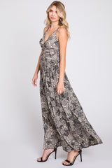 Black Floral Front Cutout Side Slit Maxi Dress