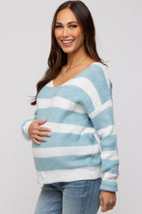 Blue Striped V-Neck Maternity Sweater