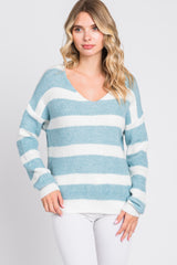 Blue Striped V-Neck Maternity Sweater