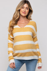 Yellow Striped V-Neck Maternity Sweater