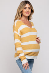 Yellow Striped V-Neck Maternity Sweater