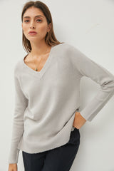 Grey V-Neck Basic Sweater