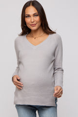 Grey V-Neck Basic Maternity Sweater