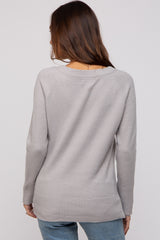 Grey V-Neck Basic Maternity Sweater