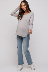 Grey V-Neck Basic Maternity Sweater