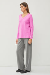 Pink V-Neck Basic Sweater