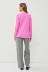 Pink V-Neck Basic Sweater