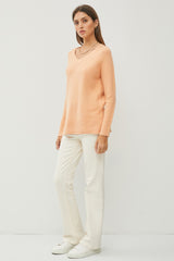 Peach V-Neck Basic Sweater