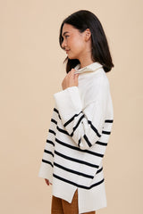 Black Striped Half Zip Knit Pullover