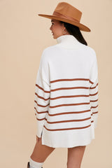 Camel Striped Half Zip Knit Pullover