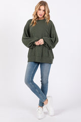 Olive Ribbed Long Sleeve Top
