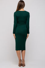 Forest Green Basic Square Neck Maternity Midi Dress