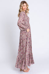 Mauve Floral Long Sleeve Maxi Dress