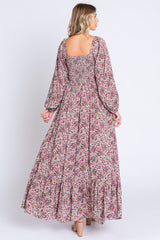 Mauve Floral Long Sleeve Maxi Dress