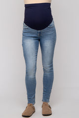 Blue Skinny Crop Maternity Jeans