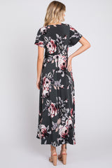 Forest Green Floral High-Low Wrap Dress