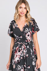 Forest Green Floral High-Low Wrap Dress