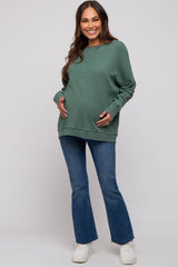 Green Waffle Knit Long Sleeve Maternity Top