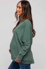 Green Waffle Knit Long Sleeve Maternity Top