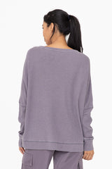 Grey Waffle Knit Long Sleeve Top