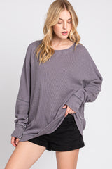 Grey Waffle Knit Long Sleeve Top