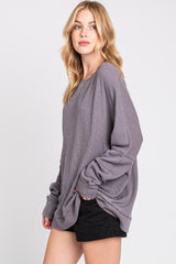 Grey Waffle Knit Long Sleeve Top