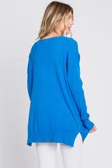 Blue Long Sleeve Side Slit Sweater