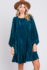 Teal Velvet Tiered Long Sleeve Dress