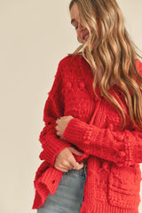 Red Button Down Sweater Cardigan