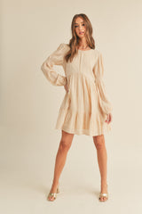 Cream Puff Long Sleeve Elastic Cuffs Baby Doll Dress