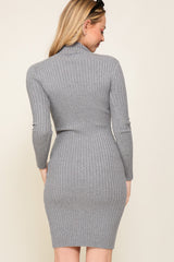 .Grey Funnel Neck Sweater Bodycon Dress