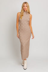 Mocha Checkered Mock Neck Maternity Maxi Dress