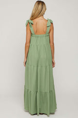 Sage Sleeveless Tiered Maternity Maxi Dress