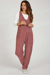 Mauve Corduroy Wide Leg Maternity Overalls