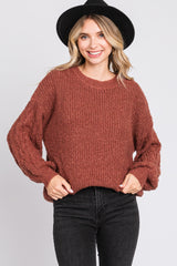 Camel Knit Puff Sleeve Sweater