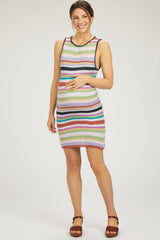 Green Striped Sleeveless Maternity Sweater Dress