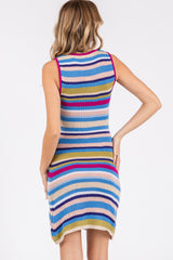 Magenta Striped Sleeveless Sweater Dress