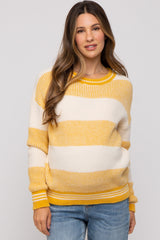 Yellow Fuzzy Striped Maternity Sweater