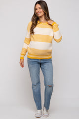 Yellow Fuzzy Striped Maternity Sweater