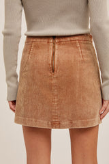 Camel Washed Corduroy Mini Skirt