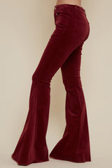 Wine Corduroy Flared Pants