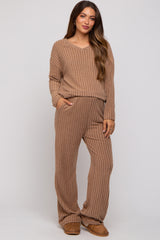 Mocha Ribbed Soft Knit Long Sleeve Maternity Pajama Set