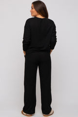 Black Ribbed Soft Knit Long Sleeve Maternity Pajama Set